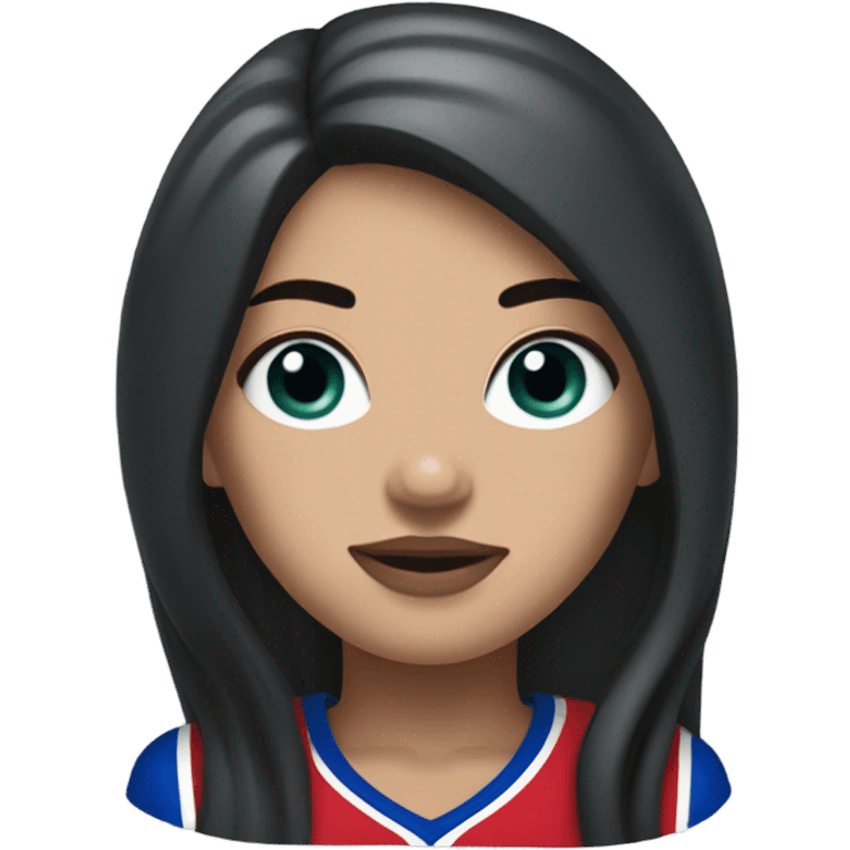 White Girl with long black hair and freckles wearing buffalo bills jersey emoji