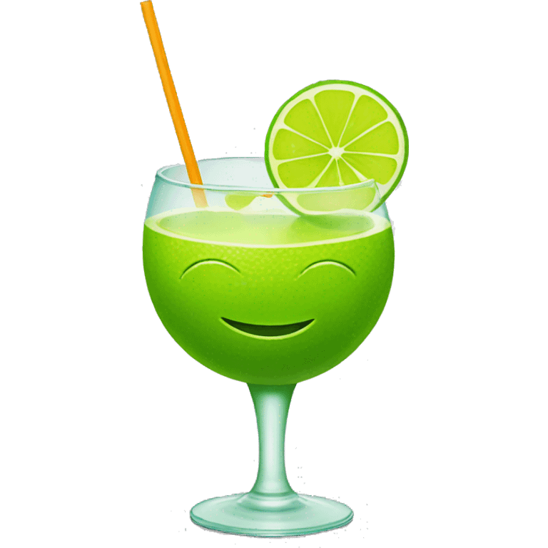 lime with eyes and mouth smiling holding daiquiri emoji