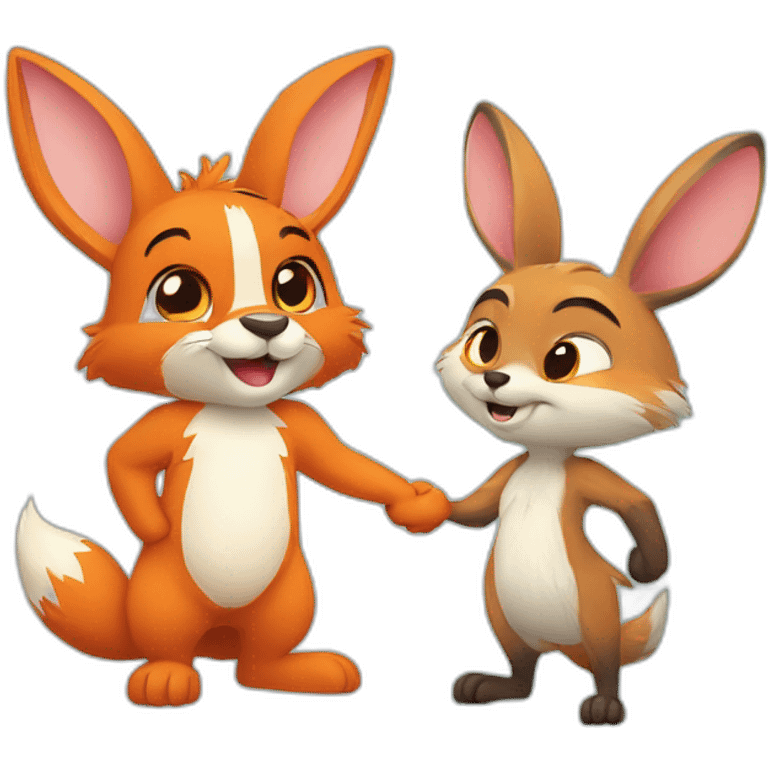 Bunny and a fox holding hands.Disney Style  emoji