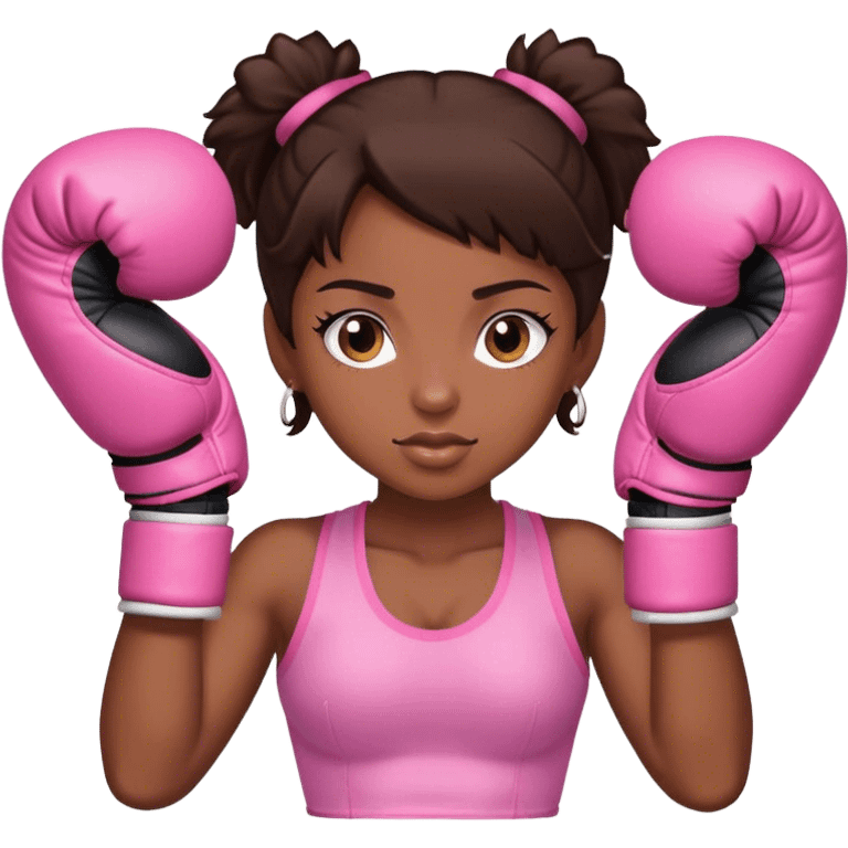 Brunette black girl wearing pink boxing gloves emoji