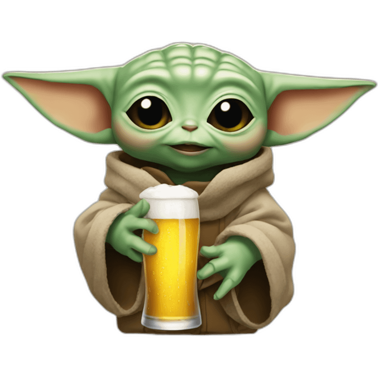 Baby yoda holding a beer emoji