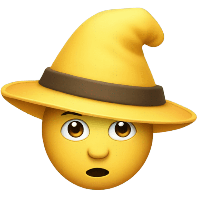 A yellow emoji wearing a conical hat, with a playful expression, thin mustache, and small goatee emoji