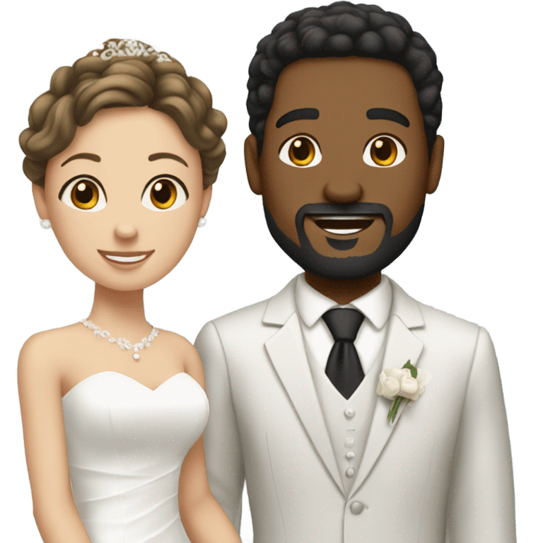 African-American groom with goat tee and Caucasian brunette wife emoji