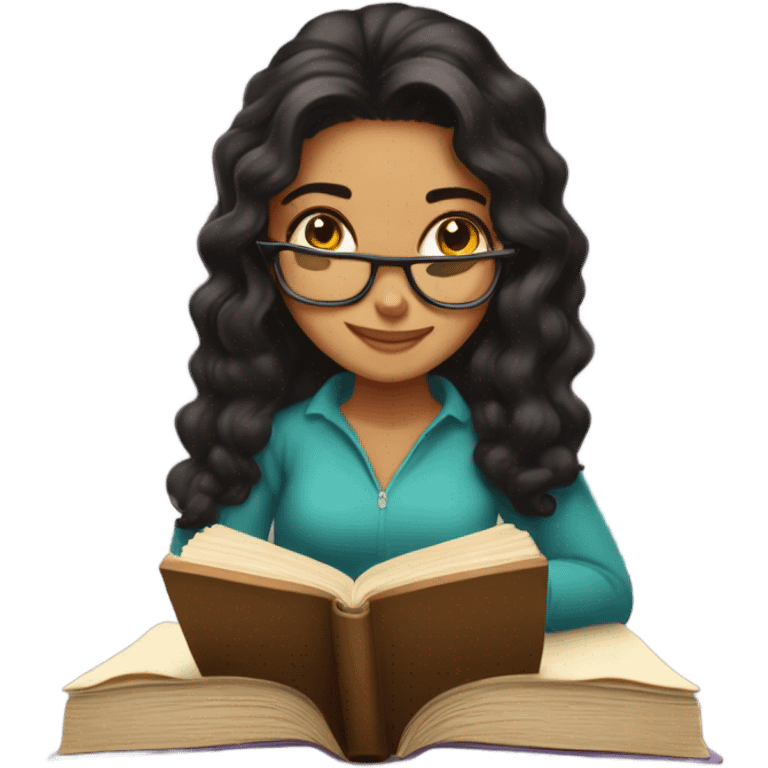 Una chica morena leyendo un libro cute emoji