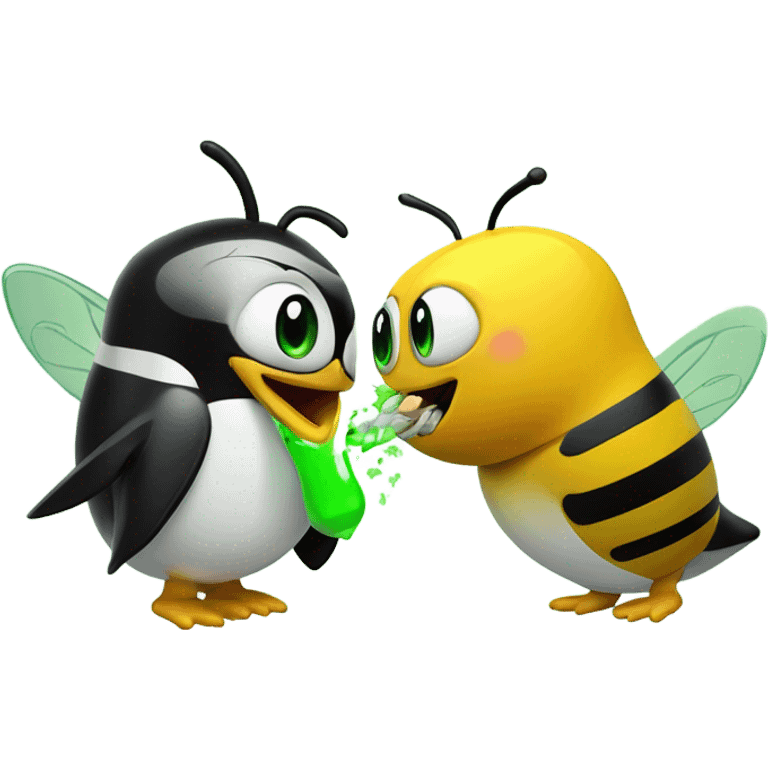 Bee and penguin smoking green emoji