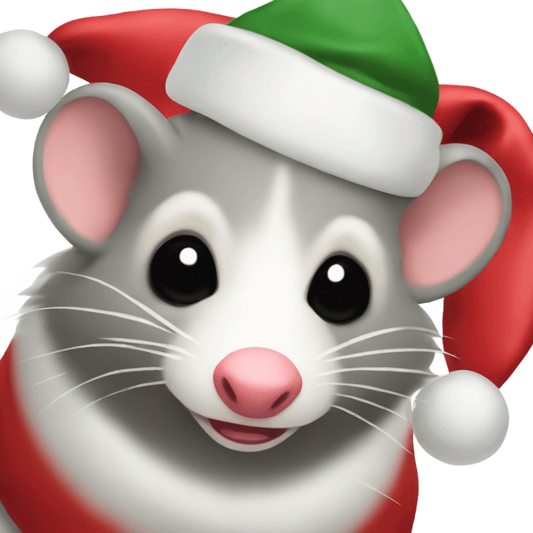 Opossum wearing a Christmas hat emoji