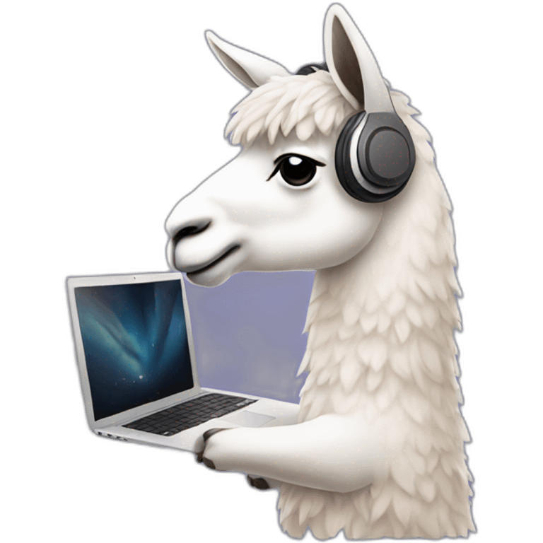 llama wearing headphones working on a laptop emoji