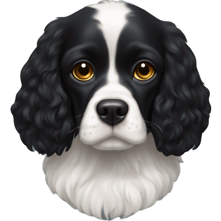 Small completely black king spaniel with black fur on his whole face and white fur on chest emoji