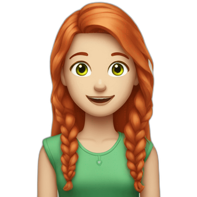 girl with long red hair and green eyes in braces emoji