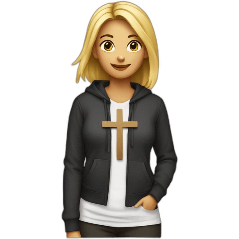 Woman with a cross t-shirt emoji