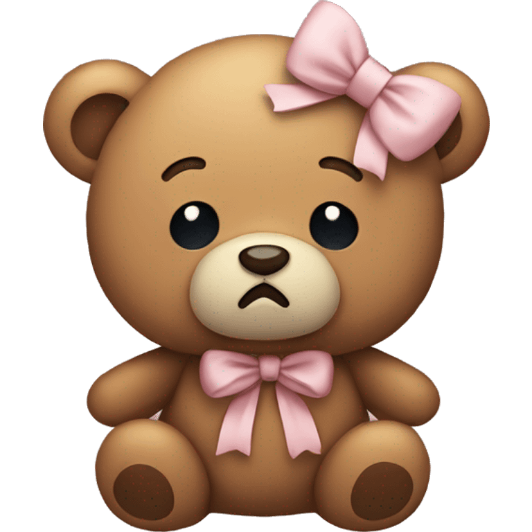 sad, crying, cute teddy bear plushie, wearing a bow emoji