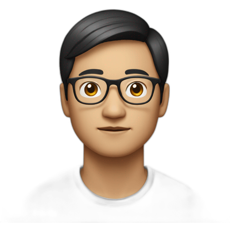 Asian 25 years old man with glasses and Tim Cook black hair emoji