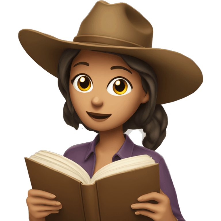 Brunette Woman with cowboyhat reading a book emoji