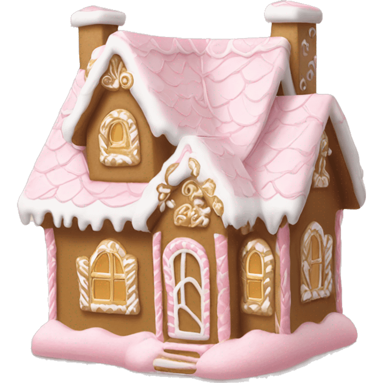 light pink and gold and white gingerbread house emoji