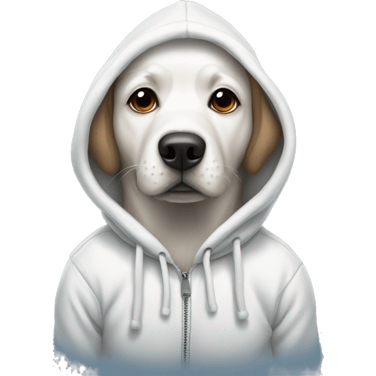 White Christmas dog wearing a hoodie emoji