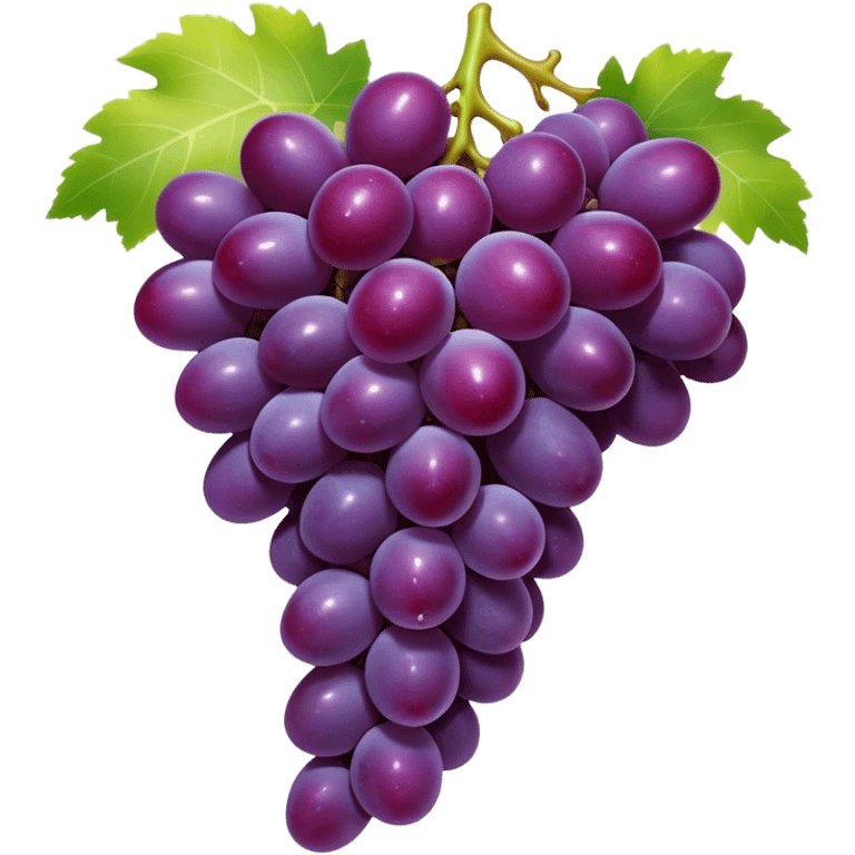 Cinematic Realistic Grapes Emoji, Clustered together in rich purple hues, with smooth, plump skins reflecting light in a glossy, delicate sheen. The stems curve slightly, holding the clusters together like a sweet, natural treasure. Soft glowing outline, capturing the essence of natural sweetness and richness in a bunch of ripe grapes! emoji