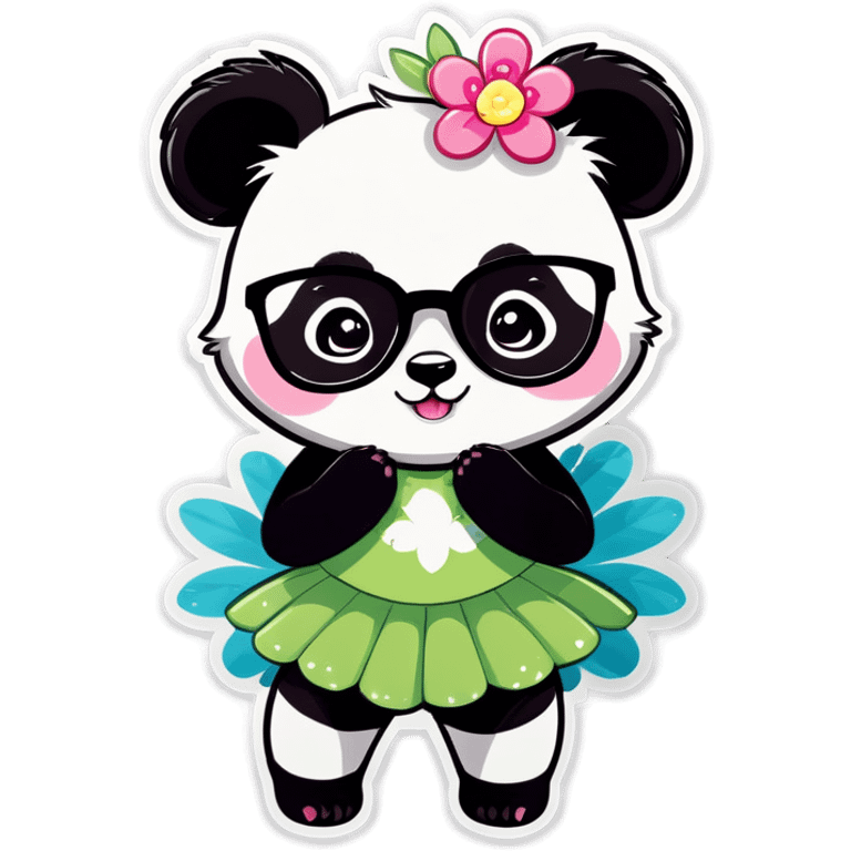 Cute female Panda wearing a tutu and glasses with a flower above 1 ear emoji