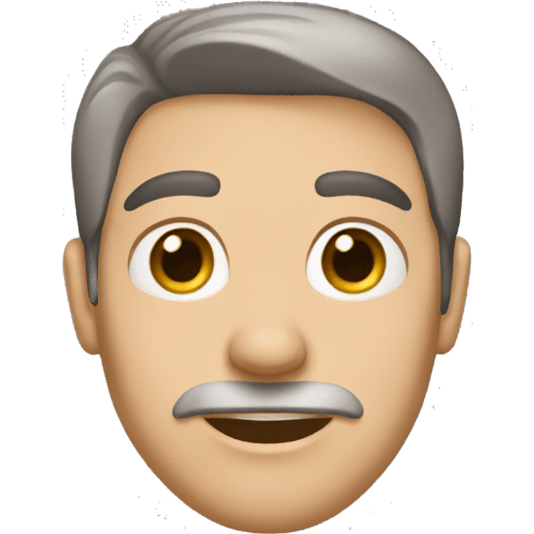 man, short brown straight hair with grey streaks, big nose, hazel eyes, white emoji