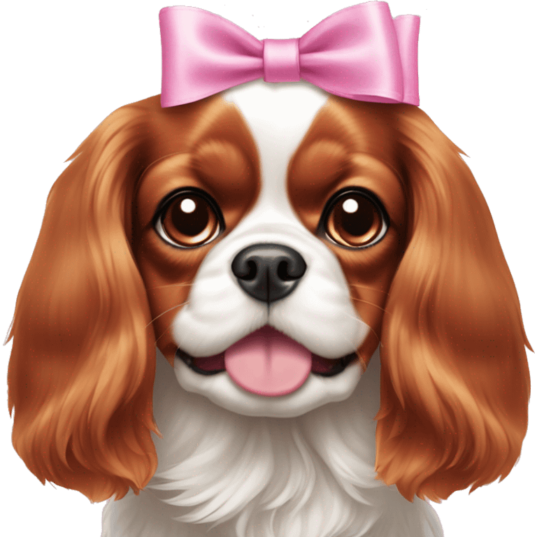 Cavalier King Charles Spaniel with pink bows on its ears emoji