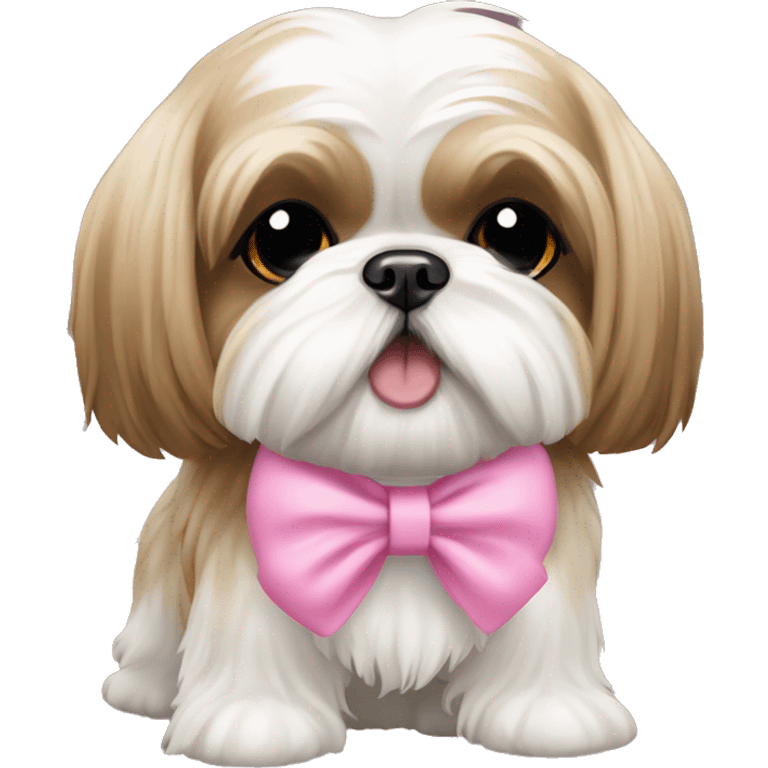 Tan and white shih tzu girl dog with pink bow emoji