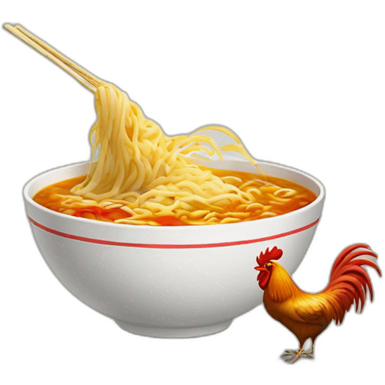 rooster eating noodle soup from umbrella emoji