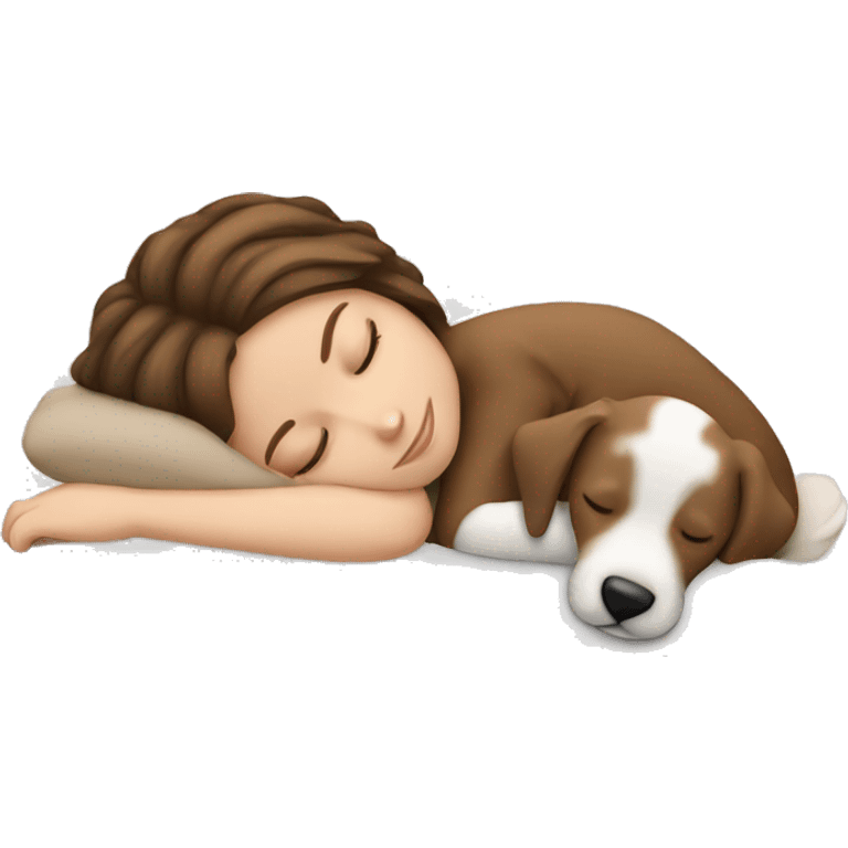 White girl brown hair sleeping with puppy emoji