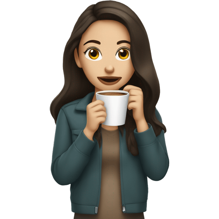 Brunette girl sipping coffee eyes closed  emoji