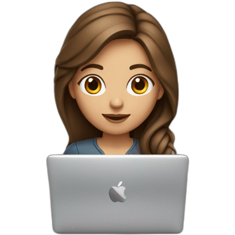 pretty programmer girl with brown hair working with MacBook emoji