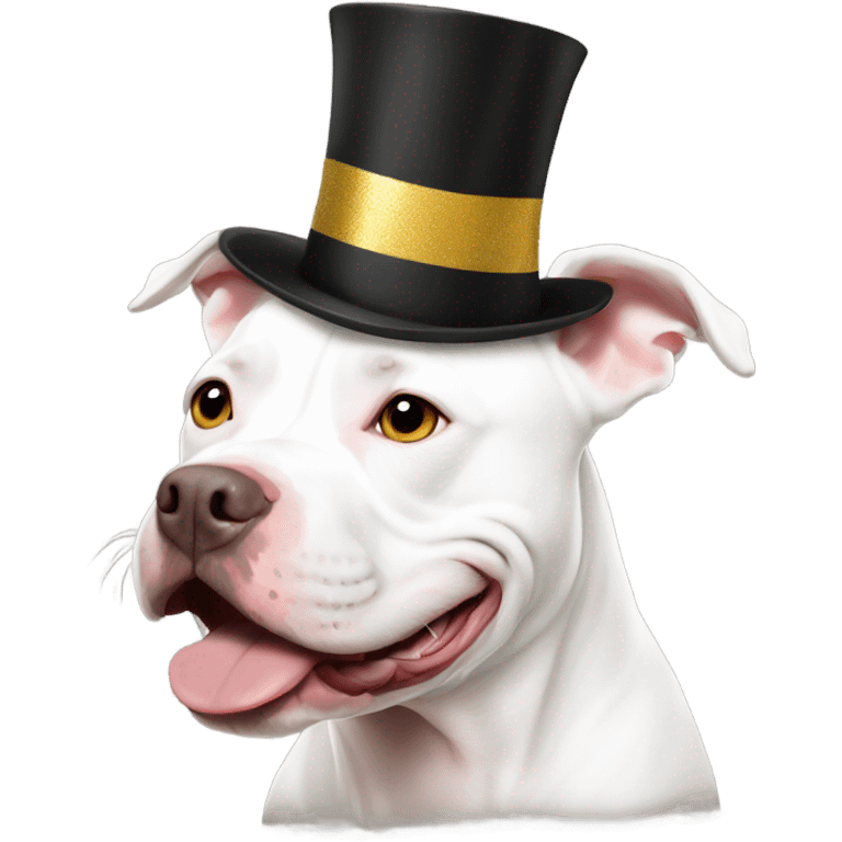 White pitbull wearing a new years hat emoji