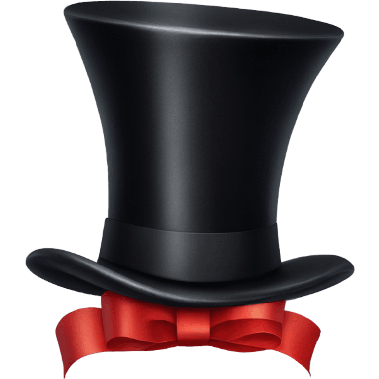 A black top hat displaying a red ribbon around the base. The ribbon forms a visible bow at the front, with the ends falling slightly over  emoji