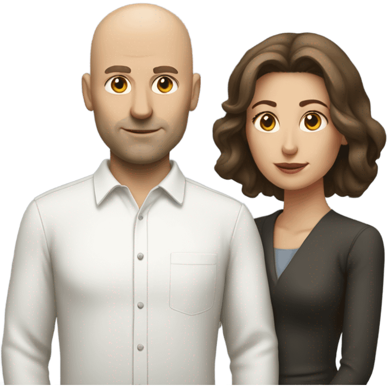 Bald white man with brunette woman emoji