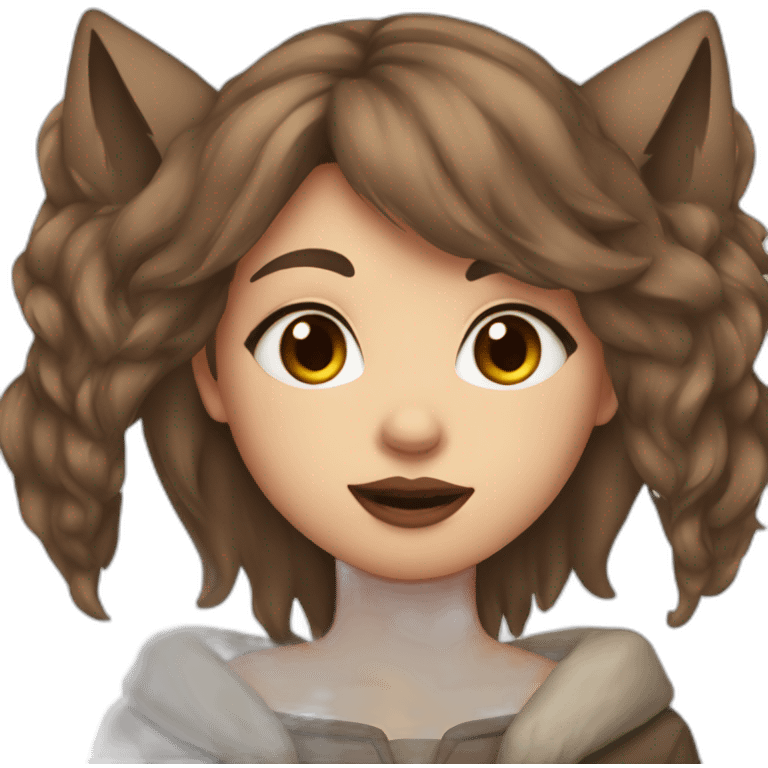  girl brown long hair lipstick wolf ears  emoji