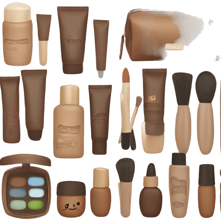 Brown Cosmetic Bag with cosmetics emoji