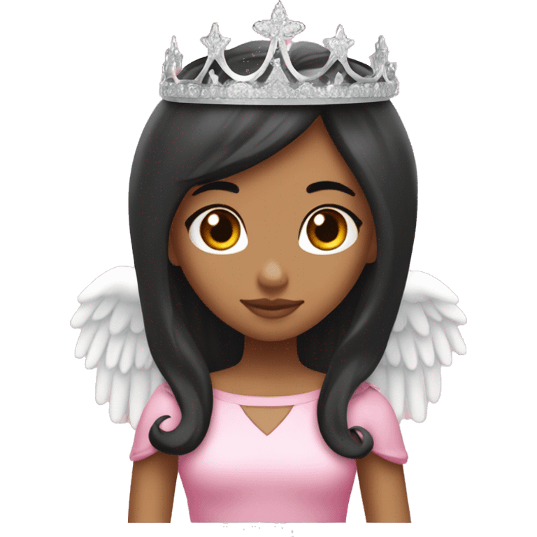 Princess with angel halo with long black hair with bang with silver pink heart tiara and pink dress emoji