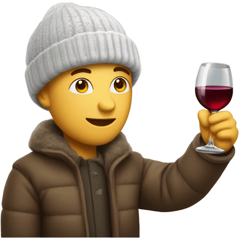 White man with a glass of wine and a winter hat emoji