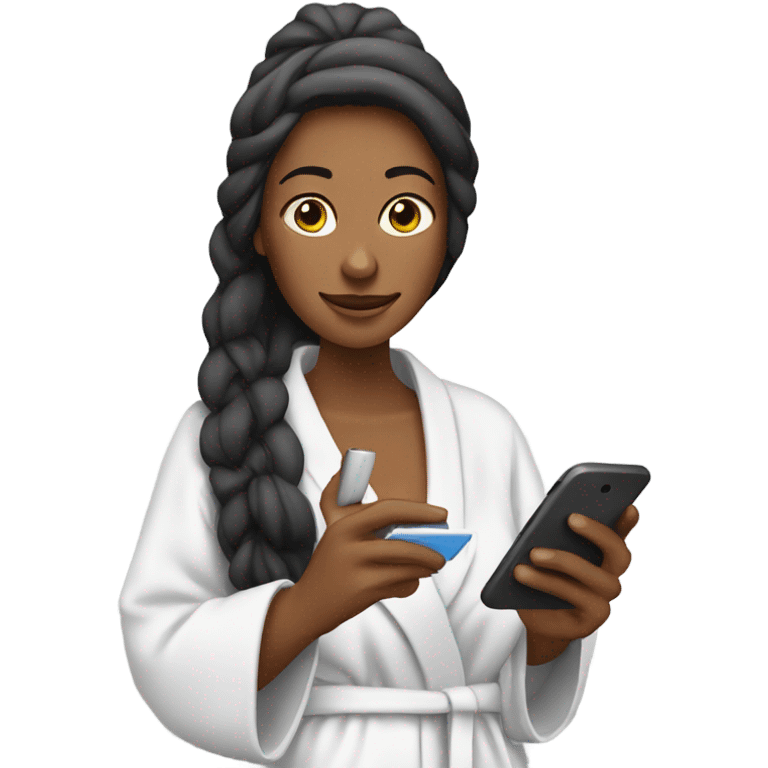 woman in a bathrobe texting  emoji