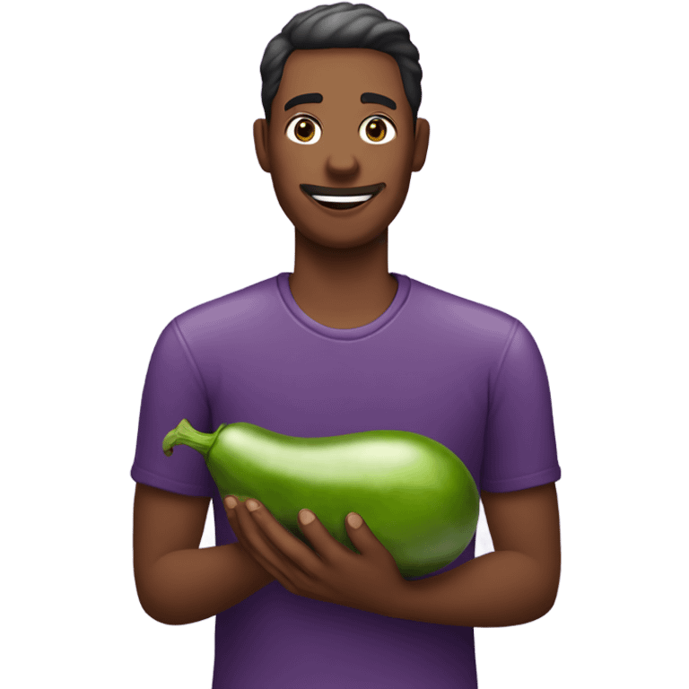 Man holding a wet eggplant emoji