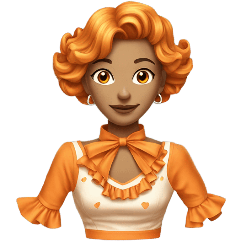 Realistic orange cut out crop top blouse. Ruffles. Isolated. Fancy sash emoji