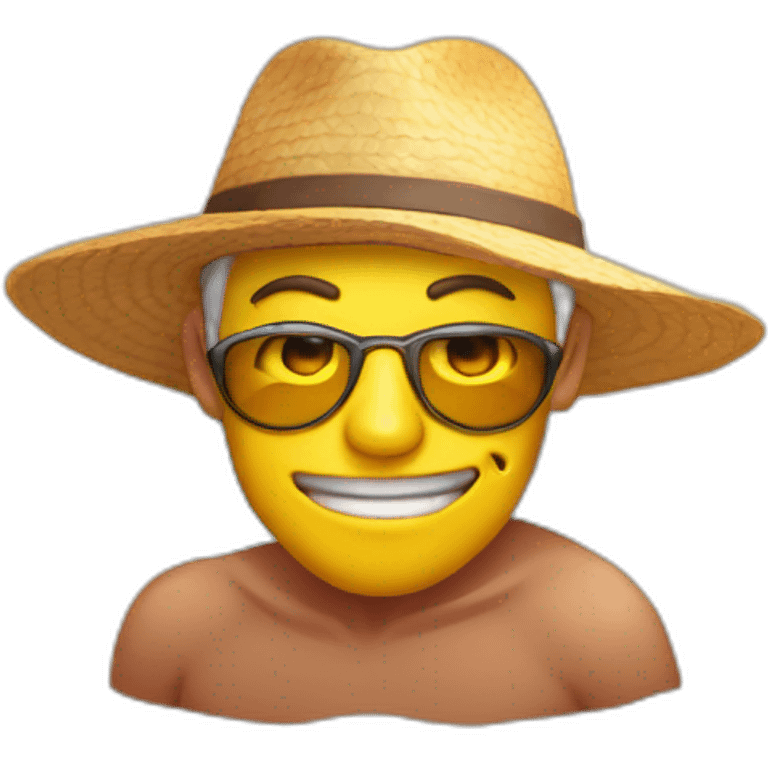 Personaje del juego AmongUs tomando sol en la playa con anteojos de sol emoji