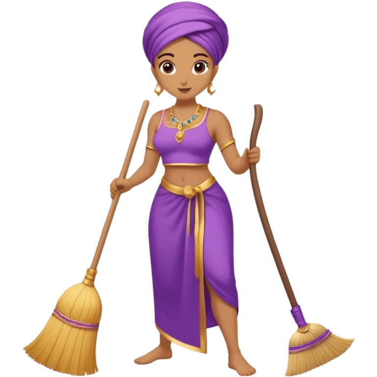 genie cleaning up, genie with a broom, genie sweeping the floor, no artifacts, no extras, two arms, one broom, purple clothing emoji