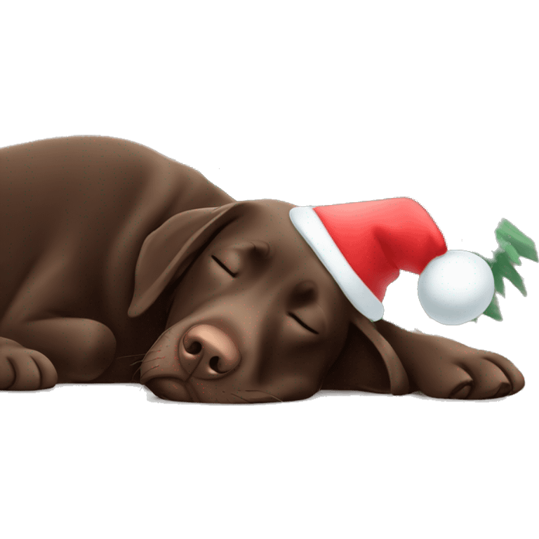 Chocolate Labrador sleeping under Christmas tree emoji