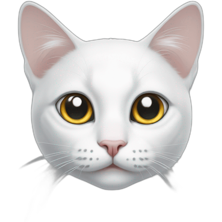 white cat with heterchromia eyes and gray spot on head emoji