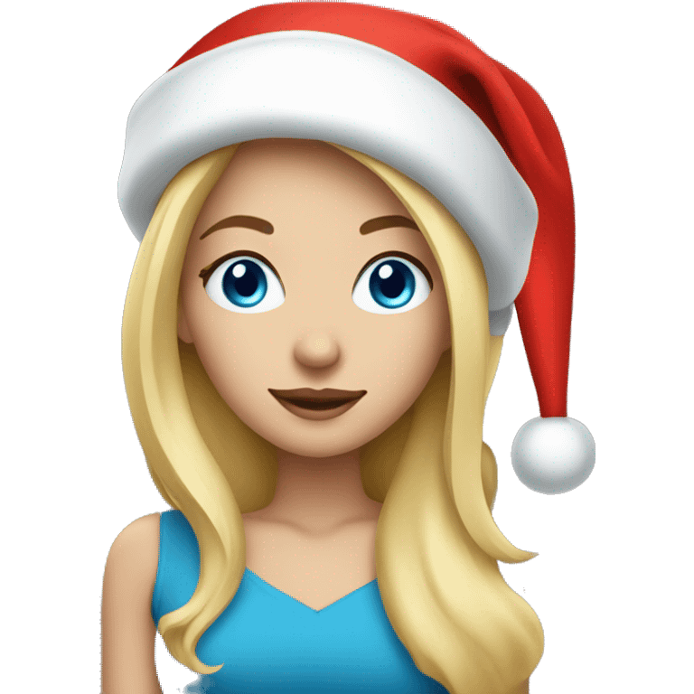 Beautiful blonde blue eyed woman wearing red santa hat emoji