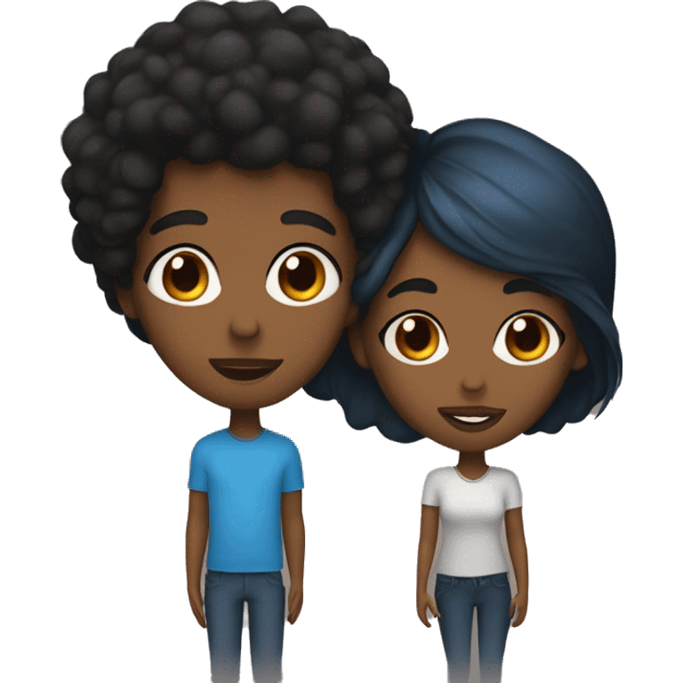 black woman with blue eyes kiss brown man with black hair and blue eyes emoji