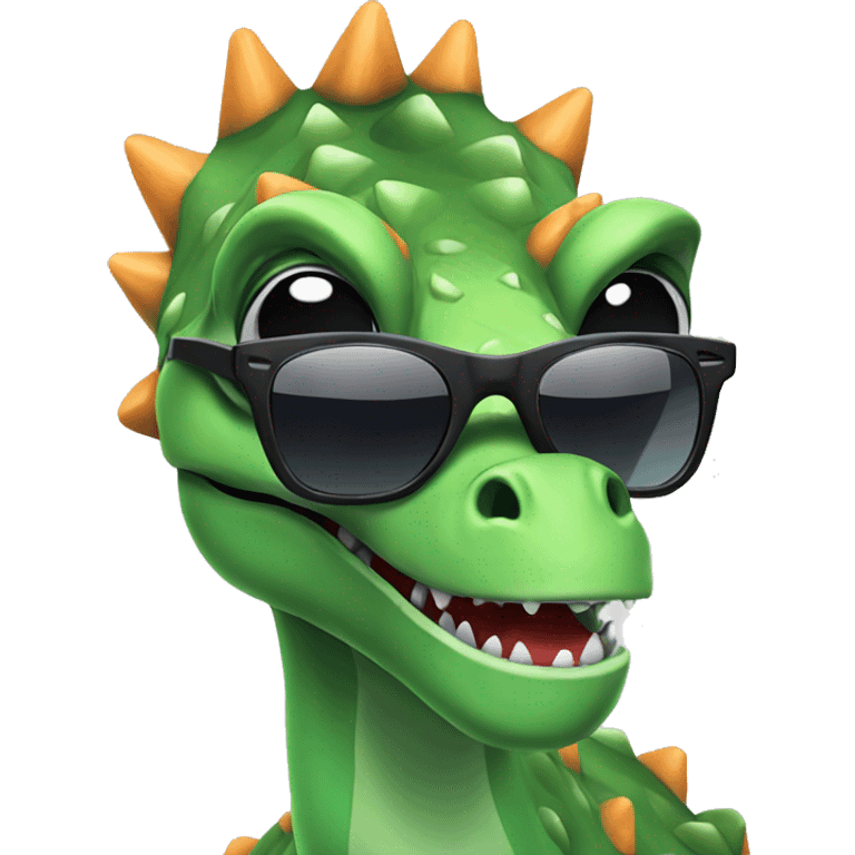 dinosaur with sunglasses using a pc  emoji