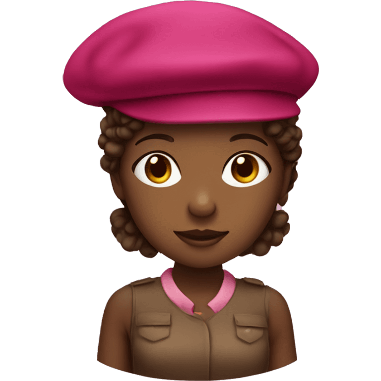 one black girl with raspberry colored beret with brown hair emoji