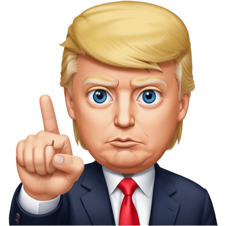 Super realistic Donald Trump pointing index finger up, realistic eyes emoji