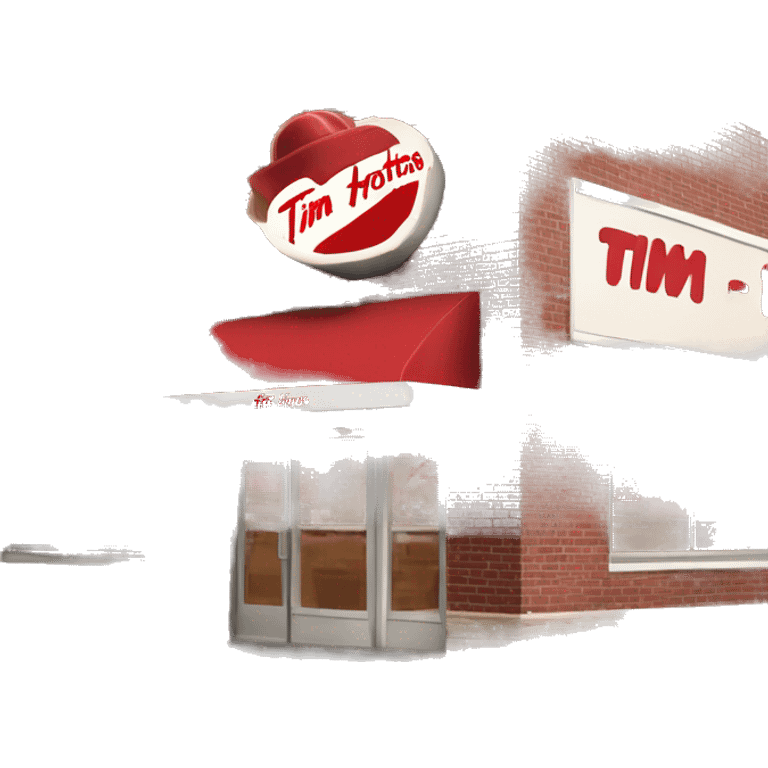 “Tim Hortons store with a red and white color scheme, featuring the classic Tim Hortons logo, a warm and welcoming design that represents a popular coffee and donut shop.” emoji