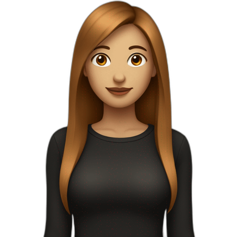 Femme au cheveux lisse marron et à la peau blanche qui porte un pull noir emoji