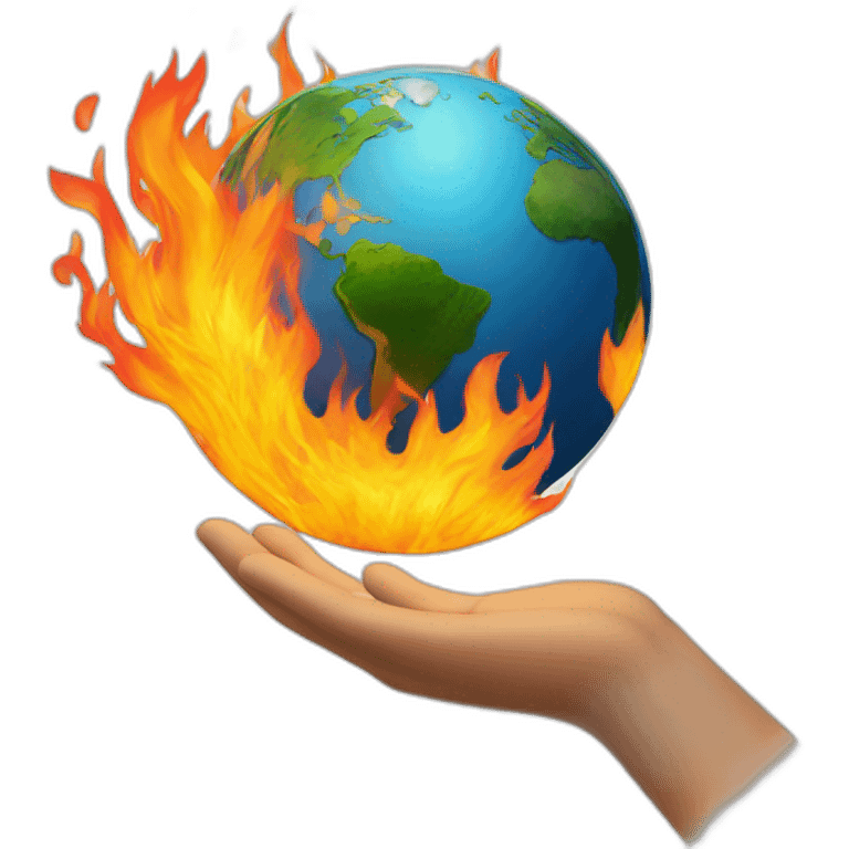 globe on fire grabbed by 2 hands emoji